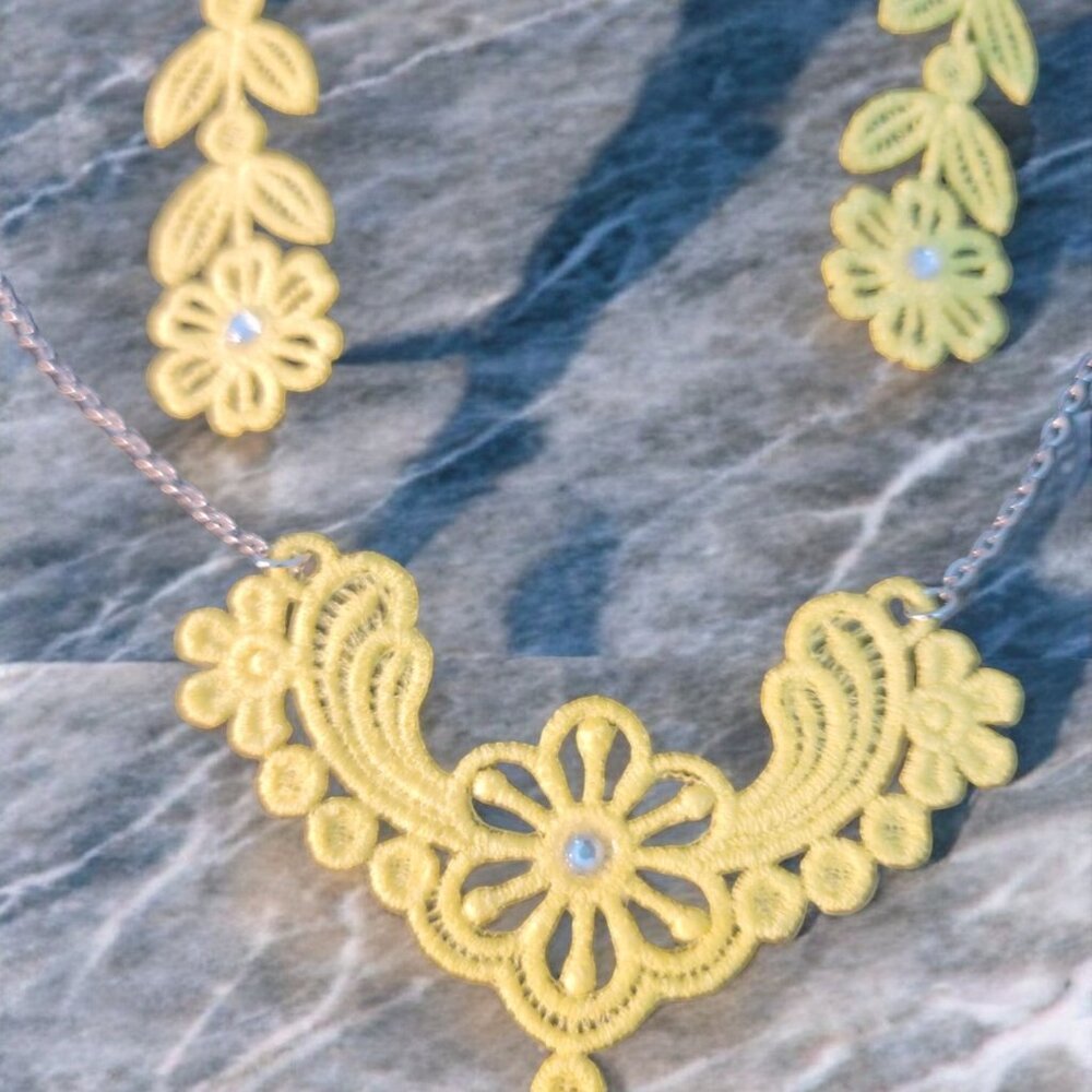 Yellow Lace necklace and earring set